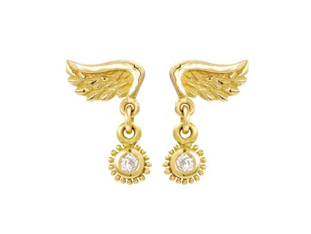 Gold Venetian Wing & Diamond Drop Earrings Hot on Sale