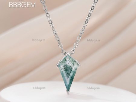 3ct Kite Shape Moss Agate Solitaire Pendant Necklace 14K Solid Gold Neutral Jewelry Online Sale