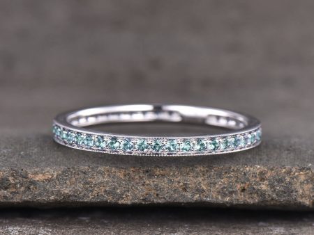 14K White Gold Antique Full Eternity Alexandrite Wedding Band Channel Set Cheap