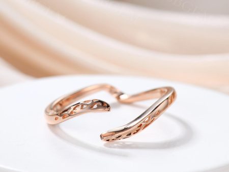 Art Deco Plain Gold Band Open Gap 14k 18k Pink Gold Stacking Wedding Band Anniversary Gift Cheap