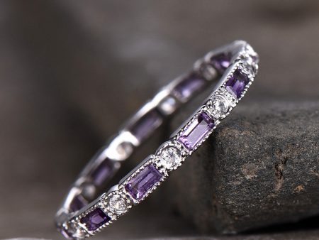 Amethyst Wedding Ring Amethyst Ring Full Eternity Ring 925 Sterling silver White Gold Plated February Birthstone Ring Purple Gemstone For Sale