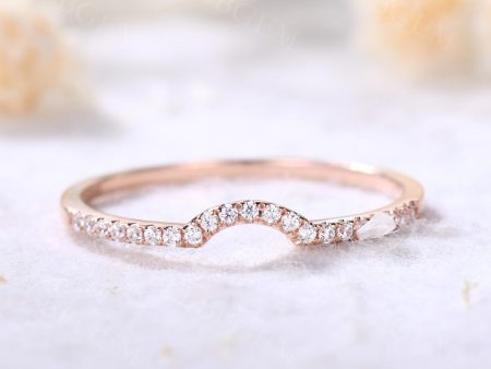 14K 18K Gold Diamond Wedding Ring,Half Eternity Curved Matching band on Sale