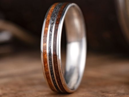 (In-Stock) The Jurassic in Silver | Men s Silver Wedding Band with Dinosaur Bone, Meteorite & Fossilized Amber - Size 14.5 | 6mm Wide Online Sale