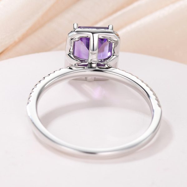 Natural 6x8mm Emerald Cut Amethyst Engagement Ring Diamond Wedding Ring 14k White Gold Halo Prong Set Supply