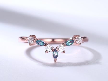 Alexandrite Wedding Band Moissanite Rose Gold Curved Matching Ring Birthstone Gift For Sale