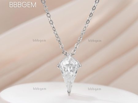 V-Prong Long Kite Step Cut Colorless Moissanite Solitaire Pendant Necklace Bridesmaid Bridal Jewelry on Sale