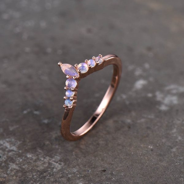 14K 18K Rose Gold Curved Moonstone Wedding Band Sale