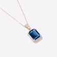 2CT Emerald Cut Blue Sapphire Necklace Halo Diamond Wedding Necklace Discount