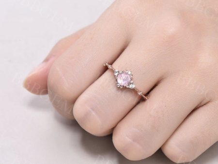 0.5 Carat Round Cut Dainty Diamond Rose Quartz Engagement Ring Rose Gold Hot on Sale