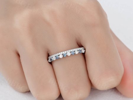 Unique Moissanite Alexandrite Wedding Band White Gold Stacking Matching Band Fashion