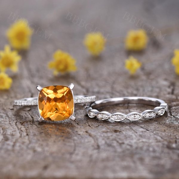 cushion cut 1.65ct citrine ring,14K yellow gold citrine engagement ring,SI-H 0.14ct South African diamond ring,Deco wedding promise ring Discount