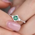 Minimaist Ring Natural Emerald Engagement Rings May Birthstone 5mm Round Zambian Emerald Online Hot Sale