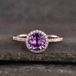 Natural 7mm Round Cut Amethyst Engagement Ring Diamond Wedding Ring 14k Rose Gold Halo Prong Set Online Hot Sale