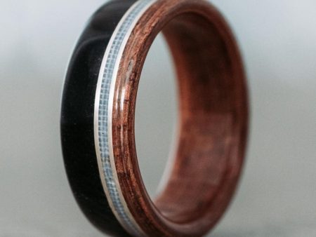 (In-Stock) The Coast Guard | Men s Teak Wood Wedding Band with Coast Guard Uniform & Silver Inlays - Size 10.75 | 8mm Wide For Cheap