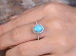 6x8mm Oval Cut Turquoise Engagement ring,white gold plated,925 sterling silver art deco wedding ring,Bridal ring,Women Halo ring Fashion