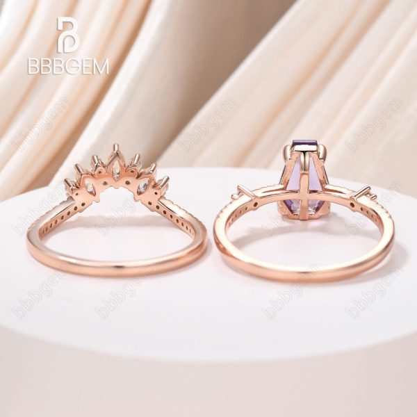 AAA Amethyst Coffin Wedding Rings Set for Women Purple Crystal Feb Birthstone Coffin Cocktail Ring Jewelry Fashion