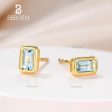 5x3mm Emerald Cut Aquamarine Bezel Set Stud Earring 14k Silver Yellow Gold Plated Solitaire Stud Earrings Sale