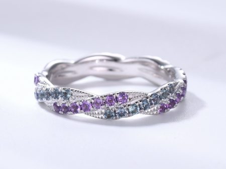 Twisted Alexandrite Amethyst White Gold Wedding Band Infinity Full Eternity Ring Sale