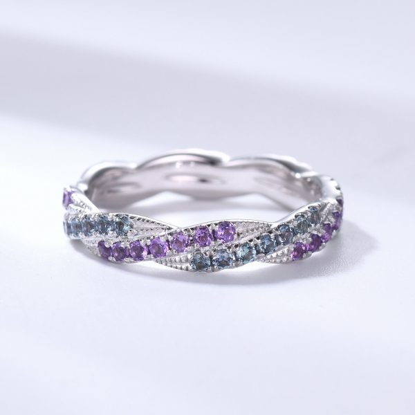 Twisted Alexandrite Amethyst White Gold Wedding Band Infinity Full Eternity Ring Sale