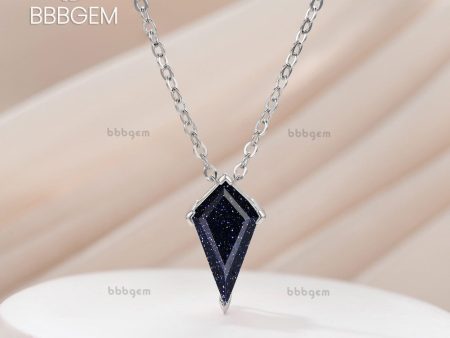 7X13mm Long Kite Shaped Step Cut Blue Goldstone Solitaire Pendant Necklace Bridesmaid Supply