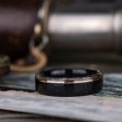 (In-Stock) The Whiskey Canyon | Weathered Whiskey Barrel Wedding Band, Elk Antler Edge & Offset 14k Rose Gold Inlay - Size 15.75 | 8mm Wide For Sale