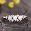 14K 18K Gold Antique White Opal Diamond Rose Gold Engagement Ring Three Stone Discount