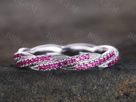 Twisted Ruby Wedding Band Unique Ruby Matching Stacking Band In White Gold Online Sale