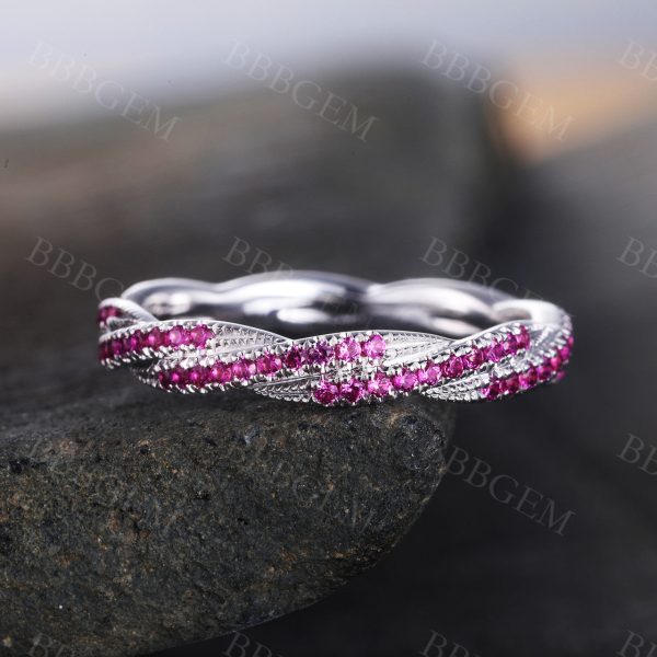 Twisted Ruby Wedding Band Unique Ruby Matching Stacking Band In White Gold Online Sale