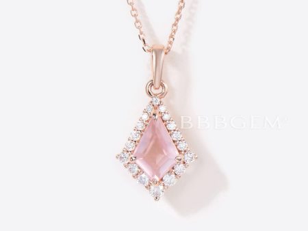 Kite Rose Quartz Necklace Rose Gold Halo Moissanite Pendant Supply