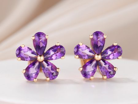 2ct Amethyst Flower Earrings  in 5 Petal Floral Style Sterling Studs with Posts in Sterling Silver February Birthday Gift Supply