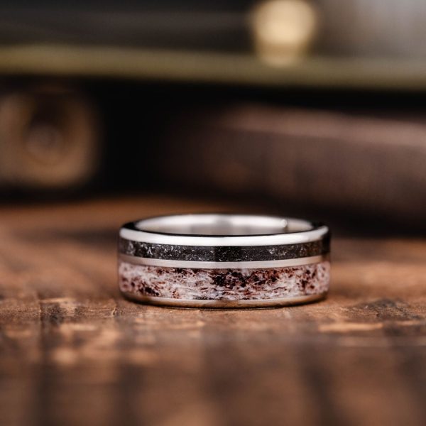 The Orion | Men s Gold Wedding Band with Meteorite & Elk Antler Sale