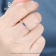 18K Yellow Gold Rainbow Sapphire Wedding Band In Half Eternity Pave Family Anniversary Ring Cheap