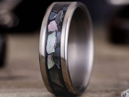 The Dark Tide | Men s Titanium Wedding Band with Black Mother of Pearl Supply