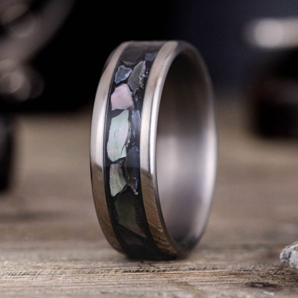 The Dark Tide | Men s Titanium Wedding Band with Black Mother of Pearl Supply