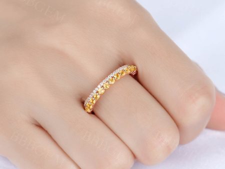 Citrine Ring Half Eternity Rose Gold Round Cut Citrine Moissanite Wedding Band Online