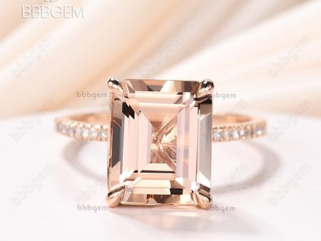 9x11mm 5 Carat Emerald Cut Morganite Engagement Ring Rose Gold Accent Diamonds Online Sale