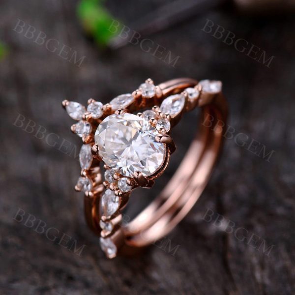 1.5CT Vintage Moissanite Bridal Set in Rose Gold Marquise Shaped Moissanite Wedding Band Sale