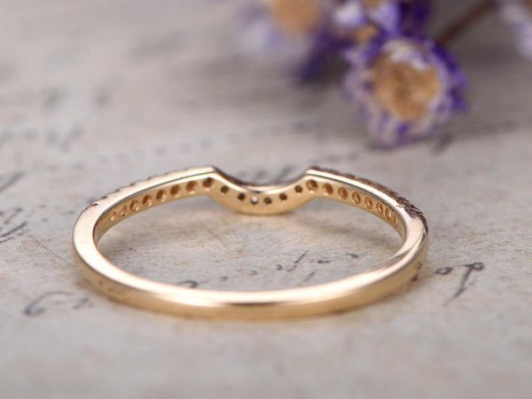 14K 18K Gold Diamond Wedding Ring,Half Eternity Curved Matching band on Sale