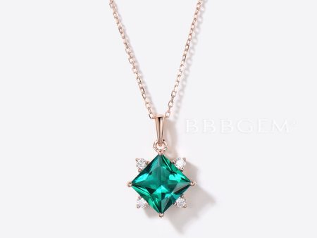 3ct Princess Cut Emerald Necklace Gold Moissanite Five Stone Pendant on Sale