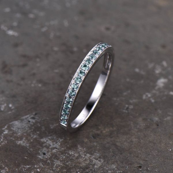 14K White Gold Luxe Antique Scroll Alexandrite Wedding band Online Sale