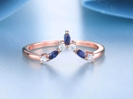 Blue Sapphire Diamond Wedding Band Dainty Curve Stacking Ring for Women Cheap