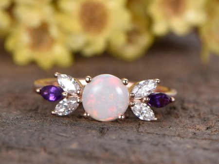 0.8CT Art Deco Round Cut White Fire Natural Opal Engagement Ring Rose Gold Discount