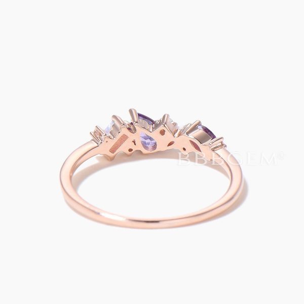 Vintage Pear Amethyst Wedding Band Rose Gold Opal Moissanite Cluster Wedding Ring Mixed Stone Promise Band Multi Birthstone Family Ring Cheap