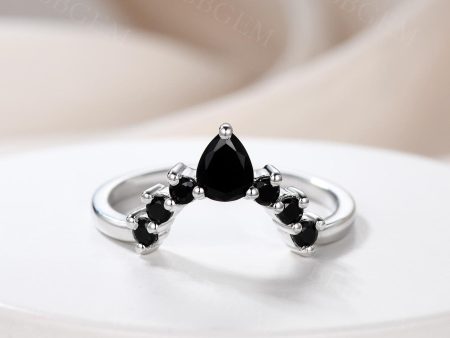 Women Stacking Band Pear Black Onyx Spinel Curved Wedding Band Supply