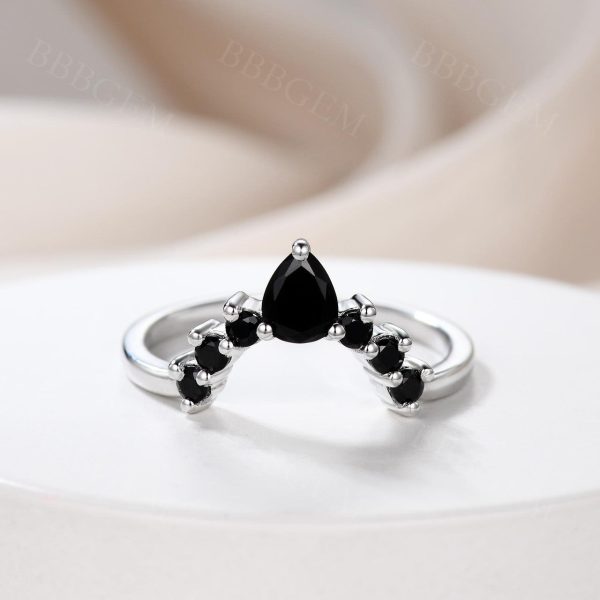 Women Stacking Band Pear Black Onyx Spinel Curved Wedding Band Supply