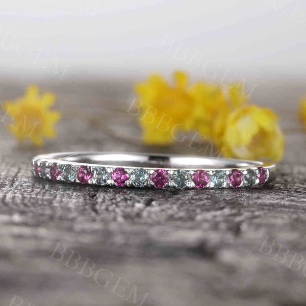 14K 18K Gold Alexandrite And Ruby Eternity Wedding Band Online now