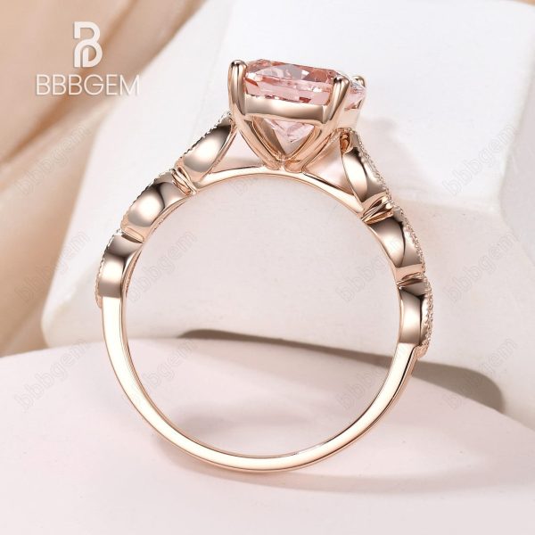 3 Carat 8x10mm Pink Morganite Solitaire Engagement Ring Marquise Diamond Half Eternity Band in 14K 18K Rose Gold Online Sale