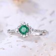 Minimaist Ring Natural Emerald Engagement Rings May Birthstone 5mm Round Zambian Emerald Online Hot Sale