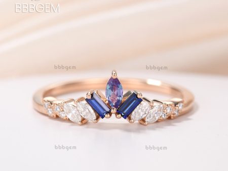 Art Deco Alexandrite  And Baguette Sapphire  Moissanite Wedding Band Supply