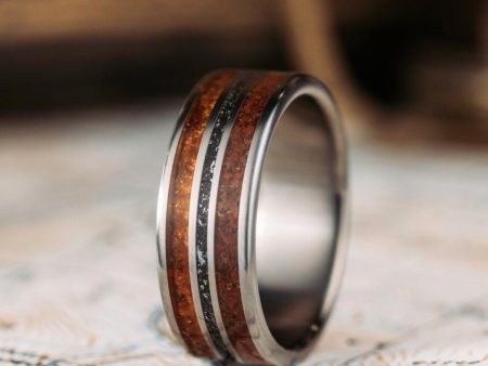 (In-Stock) The Jurassic | Men s Titanium Wedding Band with Dinosaur Bone, Meteorite & Fossilized Amber - Size 9.75 | 8mm Wide Cheap